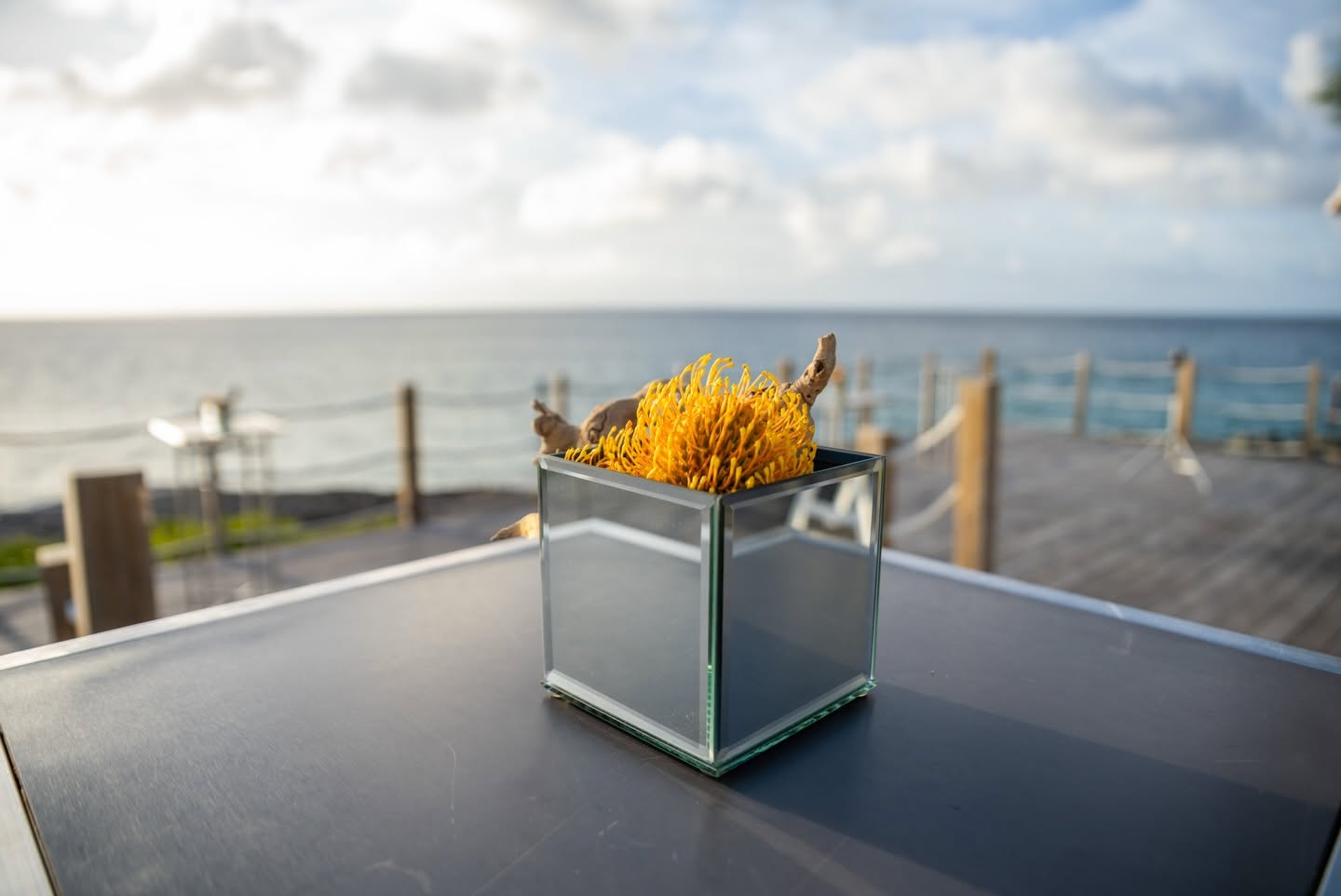 Floral decor with ocean view