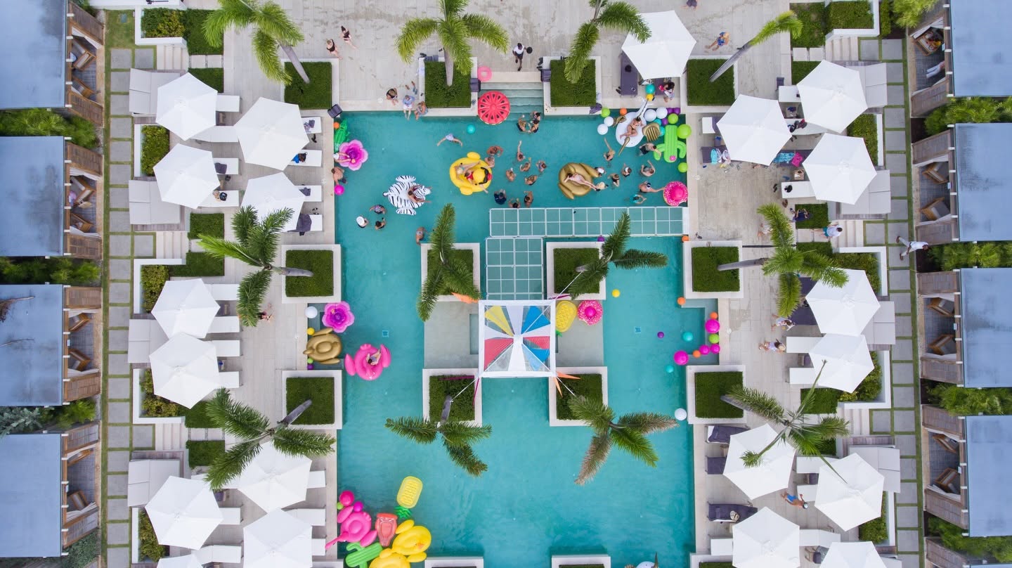 Aerial pool party event